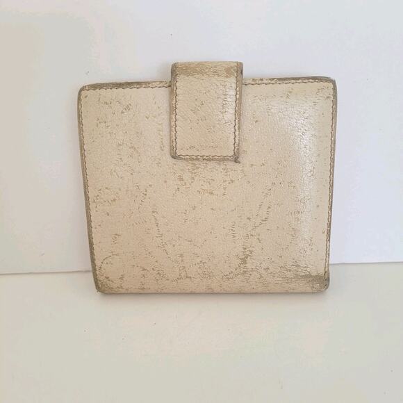 GUCCI Leather Card Bill Coin Wallet Medium Logo Bifold White Bone Compact Vintag - Picture 2 of 14
